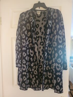 Anne Klein Black & Gray Leopard Open-Front Cardigan